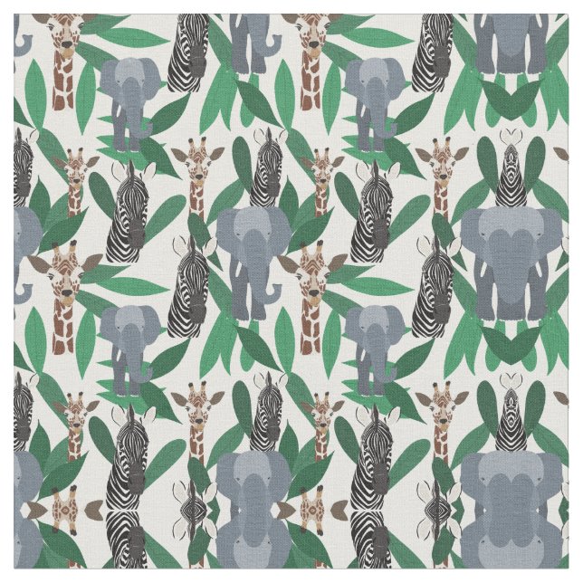 Jungle Zebra Elephant Giraffe Safari Tiere Stoff (Nahaufnahme)