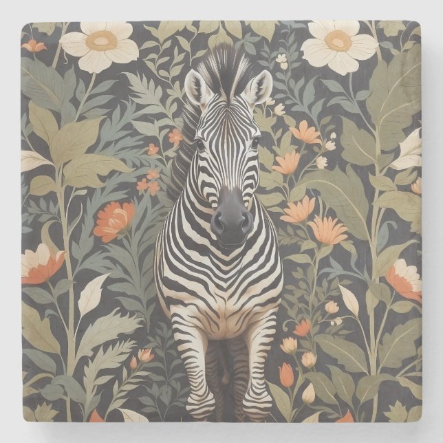 Jungle Zebra Floral Steinuntersetzer (Vorderseite)