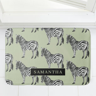 Jungle Zebra Wild Pattern & Personalized Name Badematte