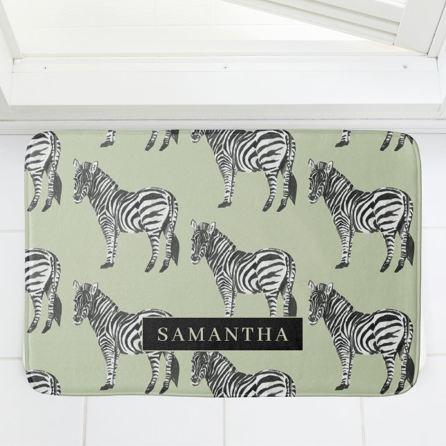 Jungle Zebra Wild Pattern & Personalized Name Badematte (Von Creator hochgeladen)