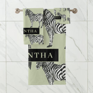 Jungle Zebra Wild Pattern & Personalized Name Badhandtuch Set