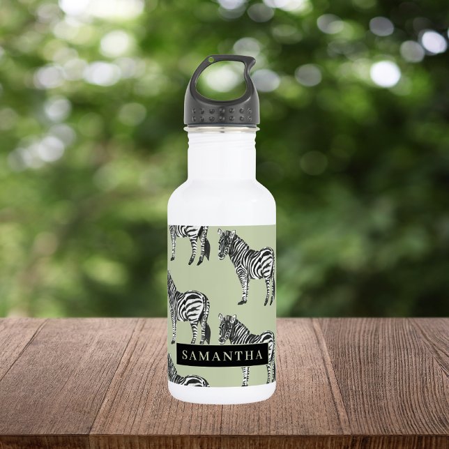 Jungle Zebra Wild Pattern & Personalized Name Edelstahlflasche (Von Creator hochgeladen)