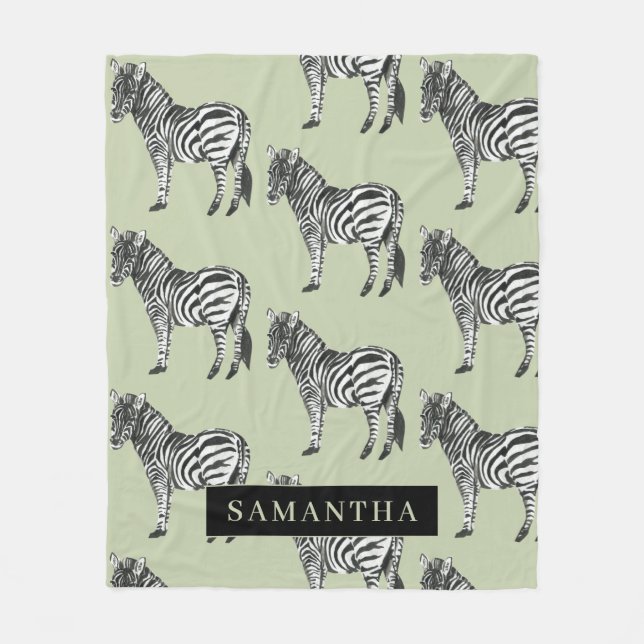 Jungle Zebra Wild Pattern & Personalized Name Fleecedecke (Vorderseite)