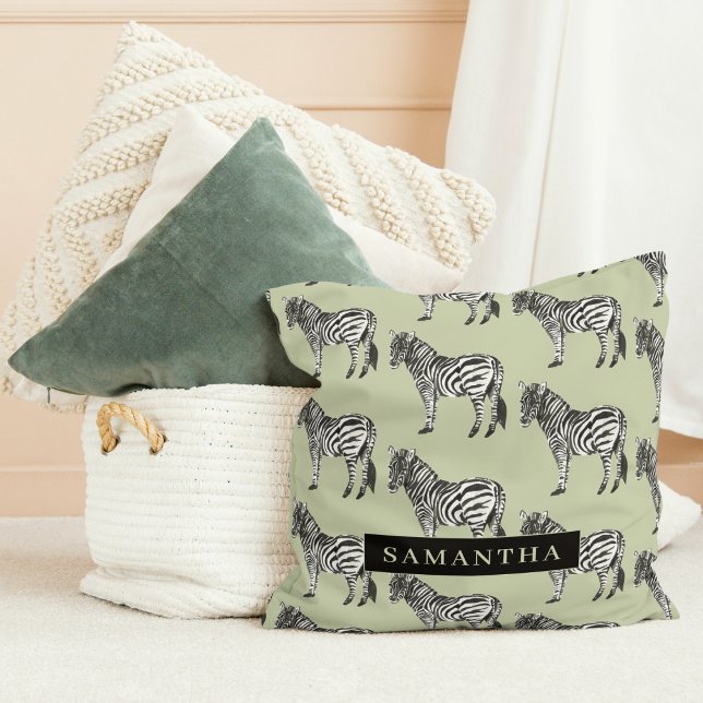 Jungle Zebra Wild Pattern & Personalized Name Kissen (Von Creator hochgeladen)