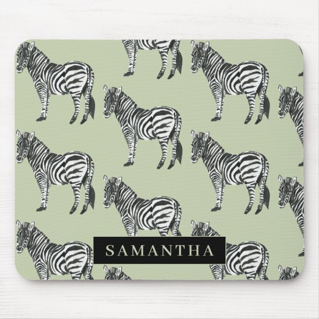 Jungle Zebra Wild Pattern & Personalized Name Mousepad (Vorne)