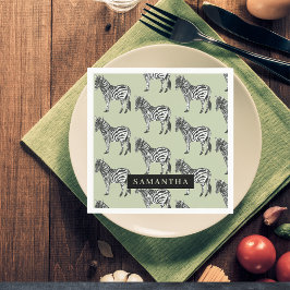 Jungle Zebra Wild Pattern & Personalized Name Serviette