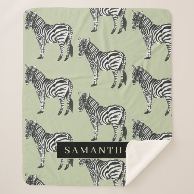 Jungle Zebra Wild Pattern & Personalized Name Sherpadecke (Vorderseite)