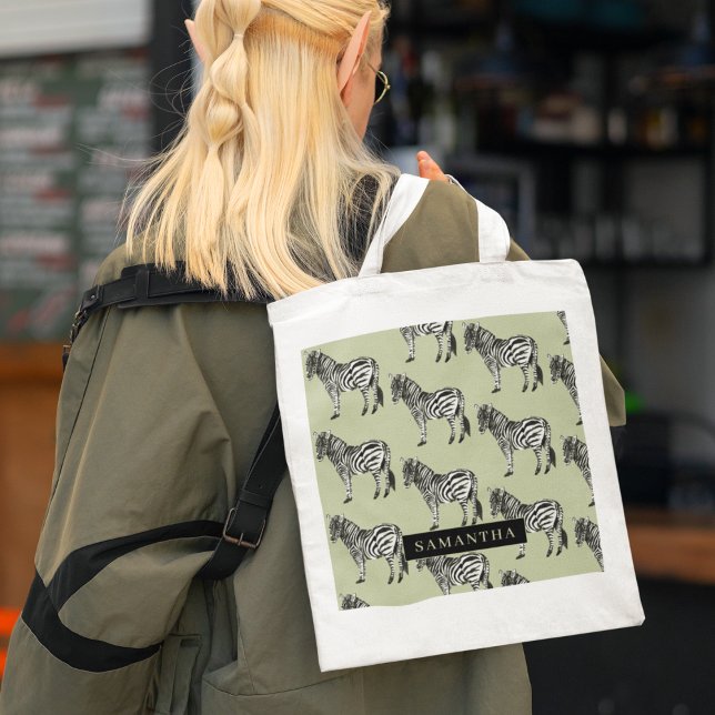 Jungle Zebra Wild Pattern & Personalized Name Tragetasche (Von Creator hochgeladen)