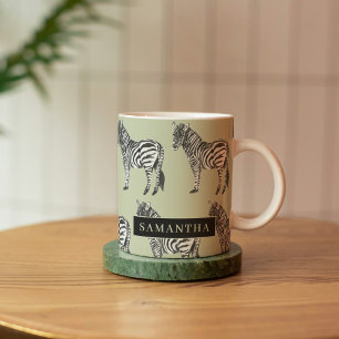 Jungle Zebra Wild Pattern & Personalized Name Zweifarbige Tasse