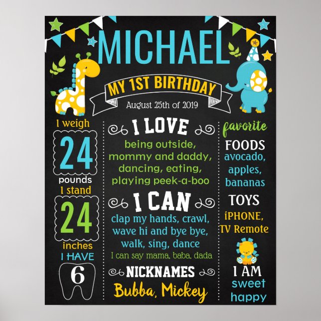 Jungle Zoo Safari Tiere Wild One Birthday Poster (Vorne)