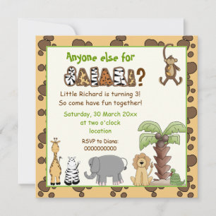 Junglebeige, braune Safari Kindergeburtstag Party Einladung