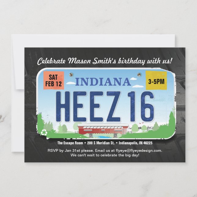 Jungs 16. Geburtstag Indiana-Lizenz Einladung (Vorderseite)