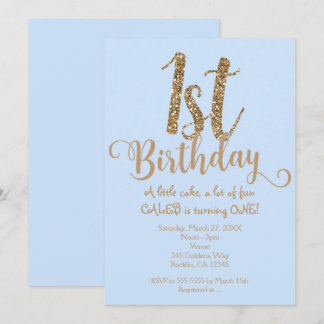 Jungs 1. GEBURTSTAG 1 Blue & Gold Party Einladunge Einladung