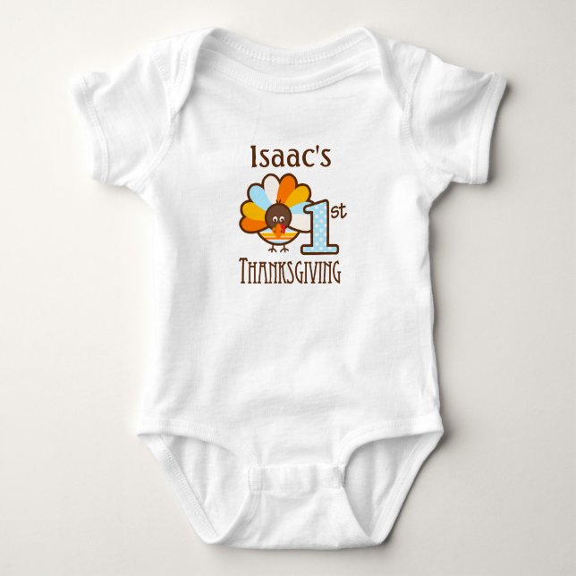 Jungs 1ster Erntedank Personalisiert Türkei Bodysu Baby Strampler (Vorderseite)