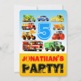 Jungs 5. Geburtstag Bauwagen Party Einladung