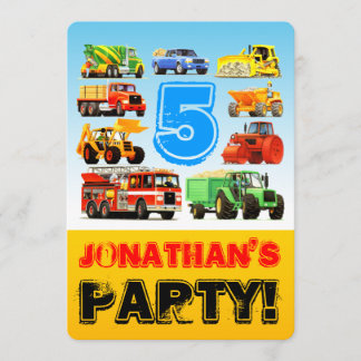 Jungs 5. Geburtstag Bauwagen Party Einladung