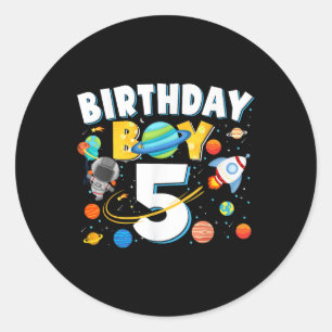 Jungs 5th Birthday Astronaut Weltraumplanets vier  Runder Aufkleber