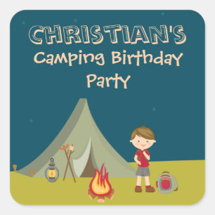 Jungs Camping Geburtstagsparty personalisierte Auf Quadratischer Aufkleber