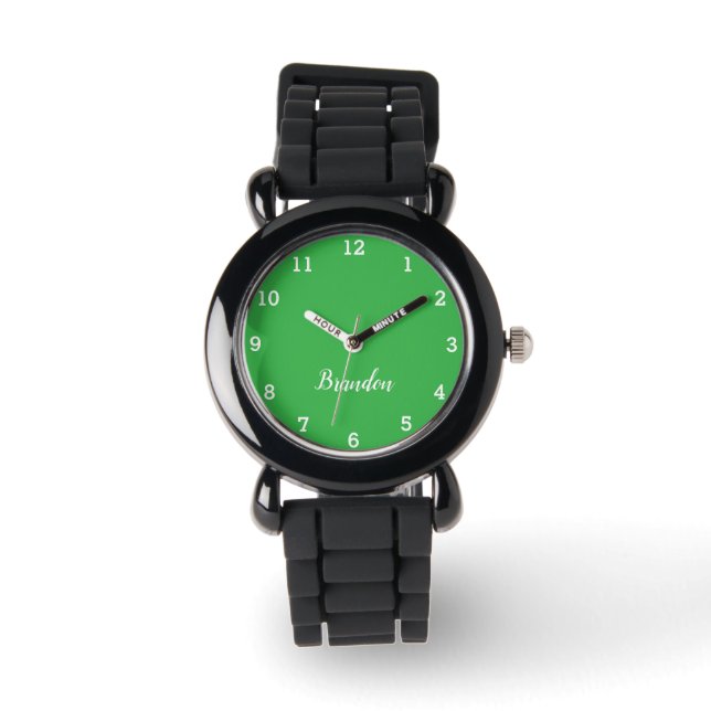 Jungs Cool Modern Green Stilvoll Individuelle Name Armbanduhr (Vorderseite)