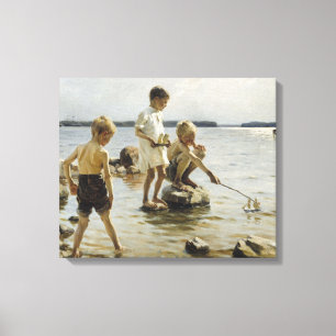 Jungs, die an der Küste spielen (von Albert Edelfe Leinwanddruck