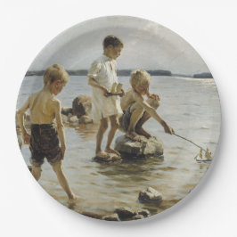 Jungs, die an der Küste spielen (von Albert Edelfe Pappteller