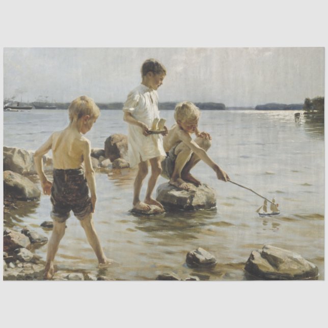 Jungs, die an der Küste spielen (von Albert Edelfe Seidenpapier (Vorderseite)