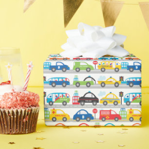 Jungs Dinge, die Fahrzeuge bewegen Name Alter Geschenkpapier