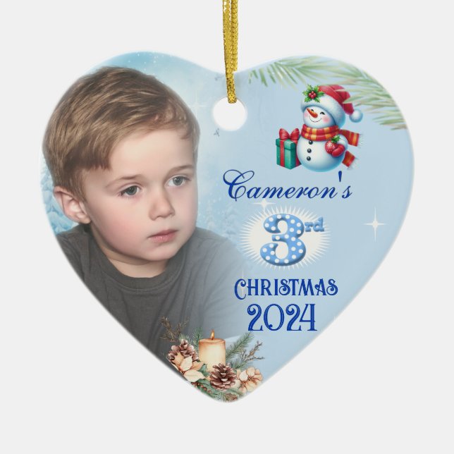Jungs drittes Personalisiertes Foto Weihnachten He Keramik Ornament (Vorne)