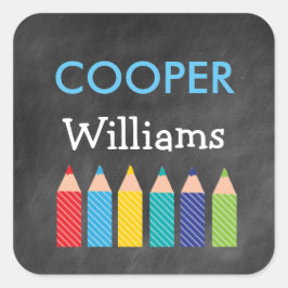 Jungs farbenfrohe Stifte zurück zu Schulpflegern Quadratischer Aufkleber