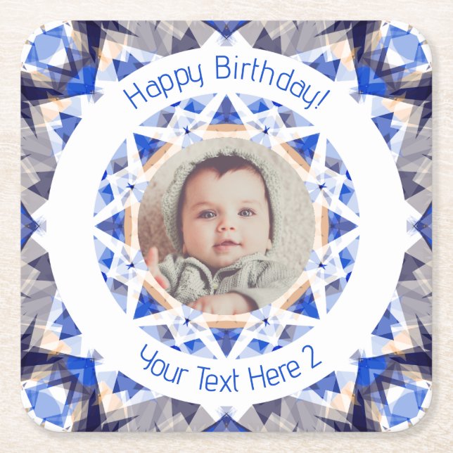 Jungs Happy Birthday Blue Star Custom Foto Age Rechteckiger Pappuntersetzer (Vorderseite)