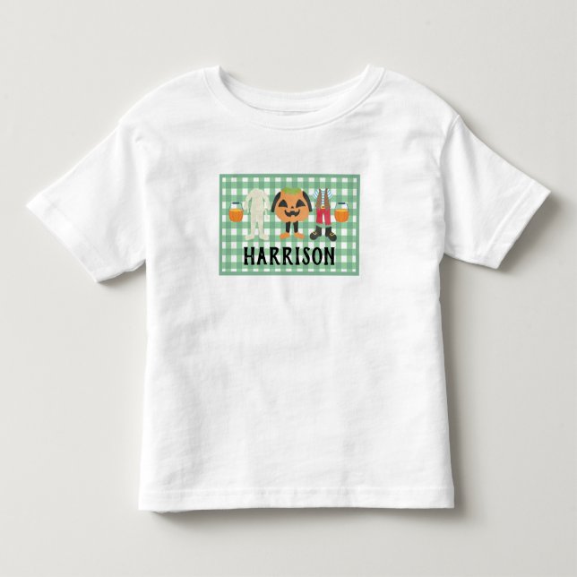 Jungs Kariert Trick oder Treat Halloween Kleinkind Kleinkind T-shirt (Vorderseite)
