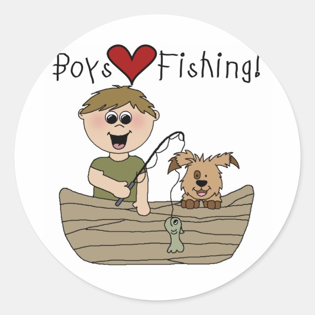 Jungs Liebe Fischen Runder Aufkleber (Vorderseite)