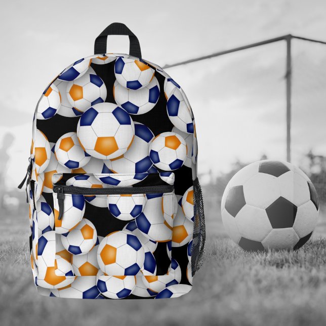 Jungs Mädchen Fußball-Spieler blau orange Mannscha Bedruckter Rucksack (Front view backpack without personalization)