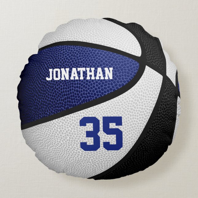 Jungs Mädchen schwarz personalisierter Basketball Rundes Kissen (Vorderseite)