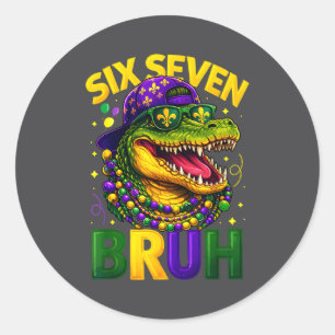 Jungs Mardi Gras Six Seven Bruh Mardigator Alligat Runder Aufkleber