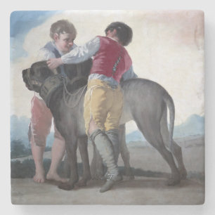 Jungs mit einem Mastiff Hund (von Francisco Goya) Steinuntersetzer