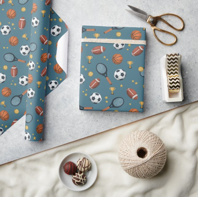 Jungs Moderner Blue Sports Football Kindergeburtst Geschenkpapier (Kunsthandwerk)
