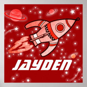 Jungs nennen Raketenraum schwarzes rotes Plakat