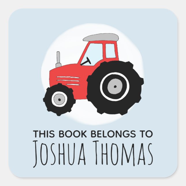 Jungs Niedlich blau Dieses Buch gehört zu Tractor  Quadratischer Aufkleber (Vorderseite)