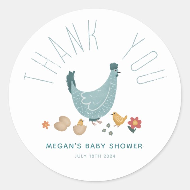 Jungs Niedlich Farm Chicken Baby Dusche Danke für  Runder Aufkleber (Vorderseite)