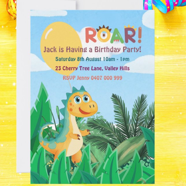 Jungs Niedlich Moderne Dinosaurier Kindergeburtsta Einladung (Cute Dinosaur Birthday Invitation – Personalized Roarsome Party Invite for Kids)