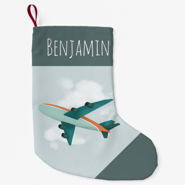 Jungs Niedlich reisen Blue Airplane Kinder Kleiner Weihnachtsstrumpf (Vorderseite)