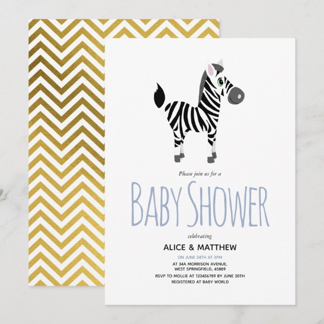 Jungs Niedlich Safari Jungle Zebra Baby Dusche Einladung (Vorne/Hinten)