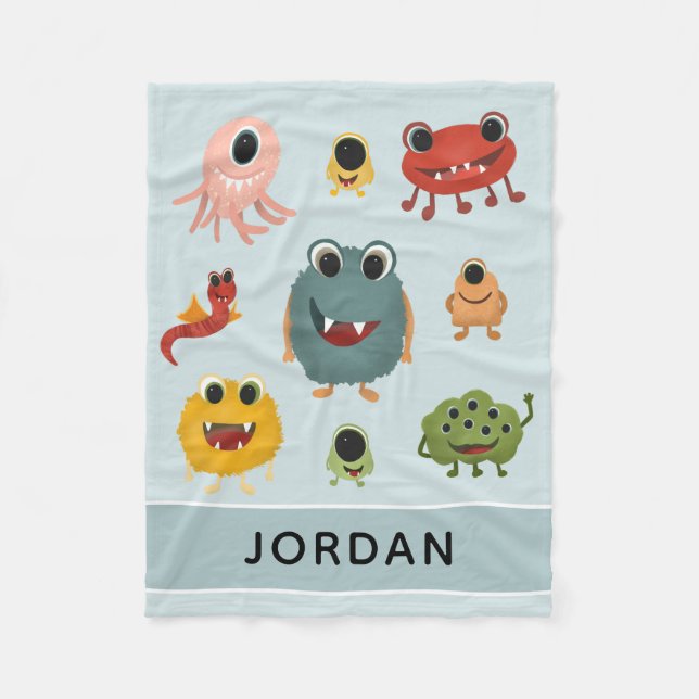 Jungs Niedlich und trendy Blue Monster Alien Kids Fleecedecke (Vorderseite)