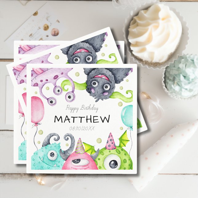 Jungs Niedliche Monster Happy Birthday Party Serviette (Von Creator hochgeladen)