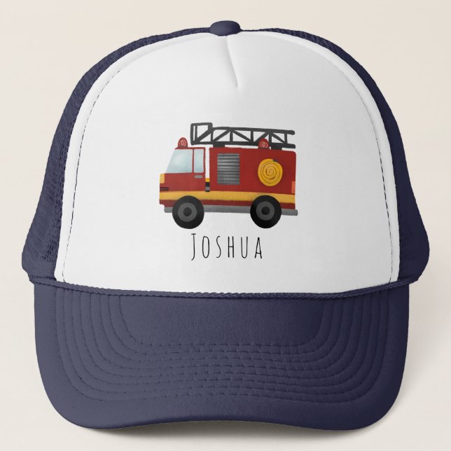 Jungs Niedlicher Feuerwehrmann Motor und Name Kind Truckerkappe (Vorderseite)