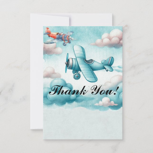 Jungs Niedlicher Kindergeburtstag für Flugzeuge Dankeskarte (Vorderseite)
