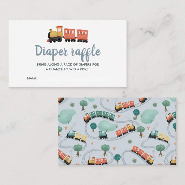 Jungs Niedliches Blue Train Diaper Raffle Begleitkarte (Vorne/Hinten)