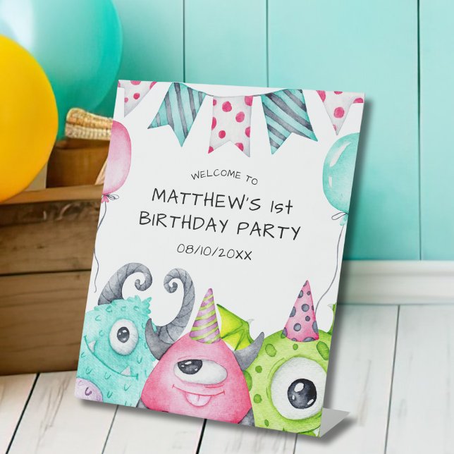 Jungs Niedliches Monster Geburtstag Willkommen Sockelschild (Von Creator hochgeladen)