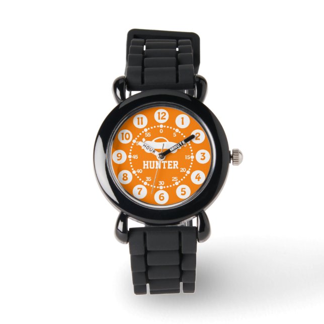 Jungs orangefarbene Armbanduhr (Vorderseite)